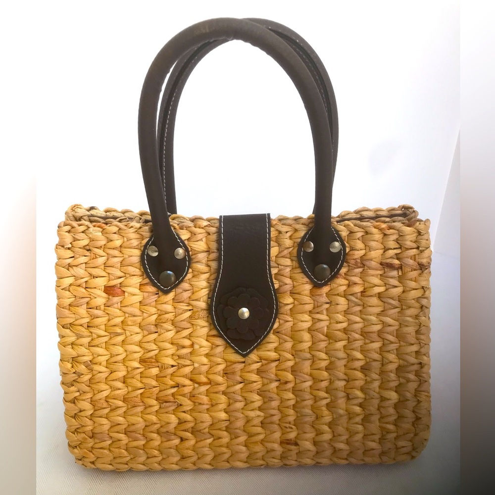 Sea & Grass Mackenzie Straw Tote in Natural with Brown Leather Trim